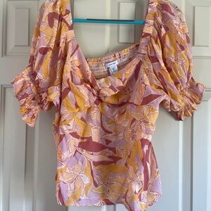 Floral Pink and Yellow Women's Top